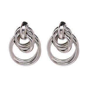 Silver Big Layered Swirl Hoop Statement Stud Earrings Party Gift